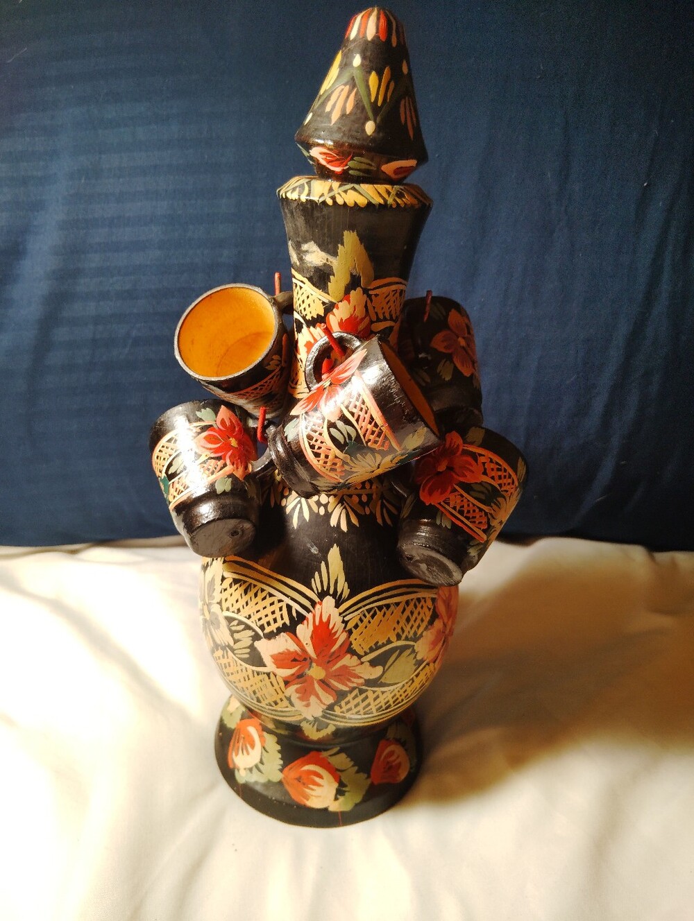 Vintage Handmade Russian Tea Set. Wood Hand Painted